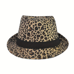 Leopard Pattern Wide Brim Fedora Hat for Parties