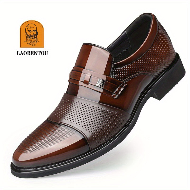 LAORENTOU Men's Leather Dress Shoes Pointed Toe Formal Non Slip Business Office