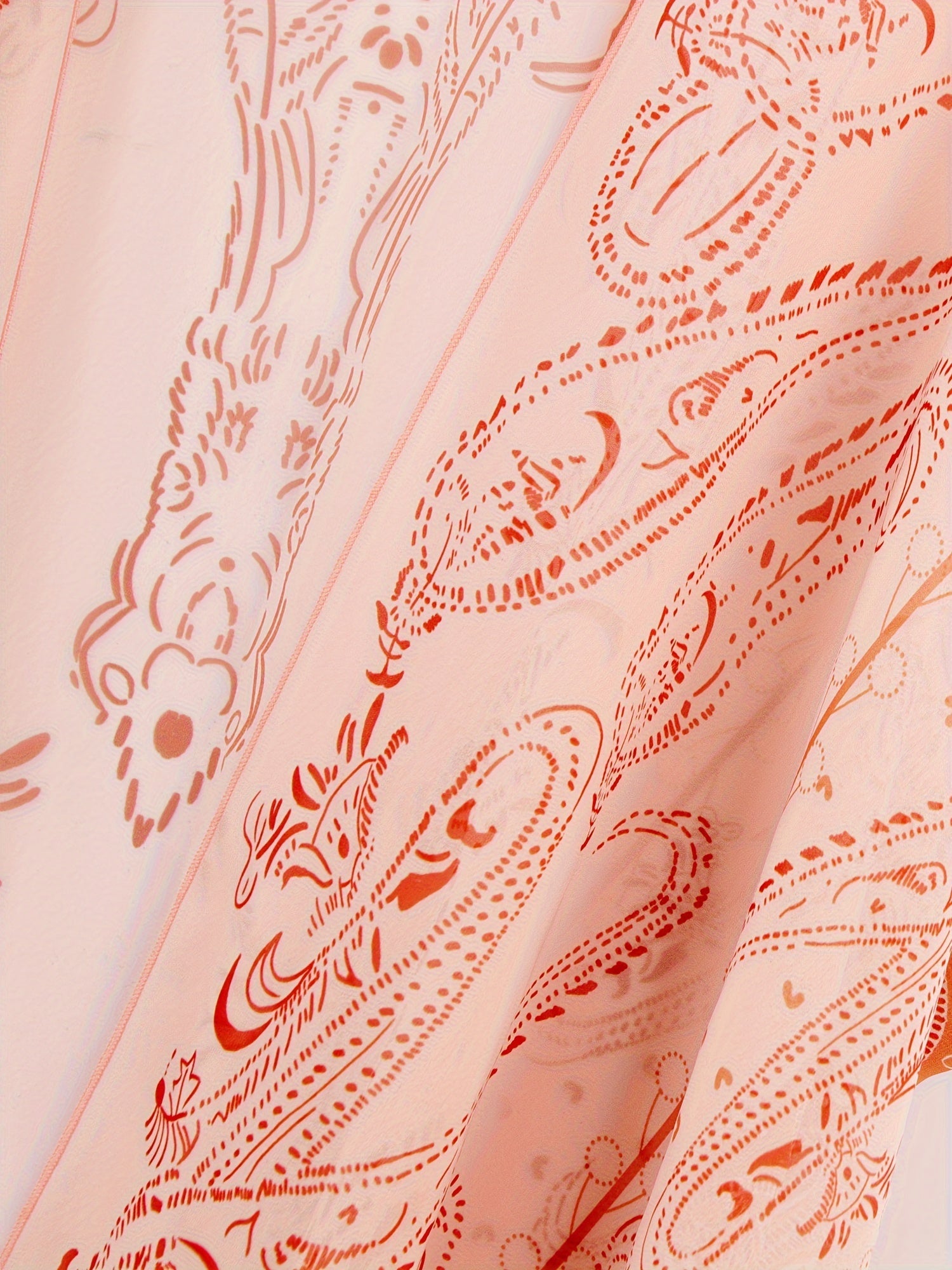  Paisley Print Batwing Sleeve Semi Sheer Beach Cover Up
