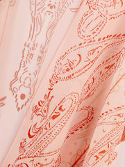  Paisley Print Batwing Sleeve Semi Sheer Beach Cover Up