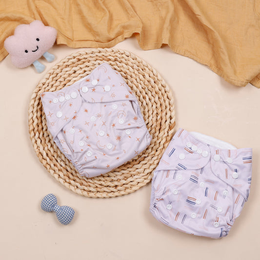 2pcs Sun Motif Cloth Pocket Diapers Waterproof & Washable Fits 2-14.97 KG