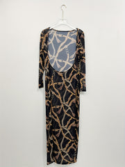  Chain Print Halter Bra & Long Sleeve Semi Sheer Cover Up Set