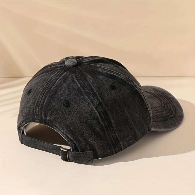 Butterfly Sunflower Print Baseball Cap Denim Washed Dad Hat