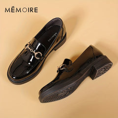 Women's Buckle Chunky Loafers Patent Leather Shoes