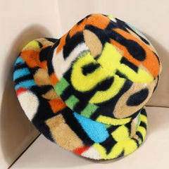 Plush Bucket Hat with Puzzle Letter Design