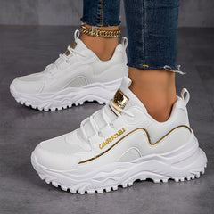 Faux Leather Chunky Sneakers Casual Wear Resistance Running Shoes