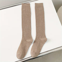 Solid Ribbed Knee High Socks Women's Stockings & Hosiery