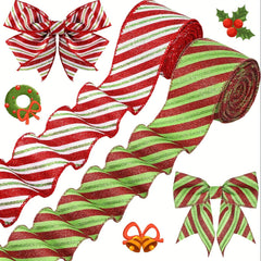 1pc 4 57 Meter Christmas Stripe Wired Ribbon Red And Green