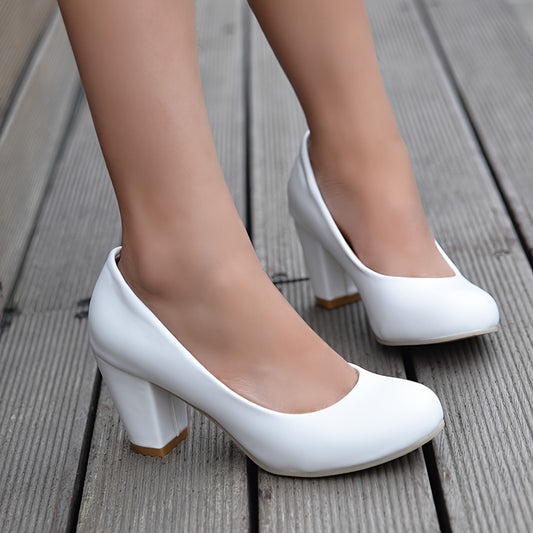 Chunky Heeled Pumps Round Toe High Heels Women's Working Shoes