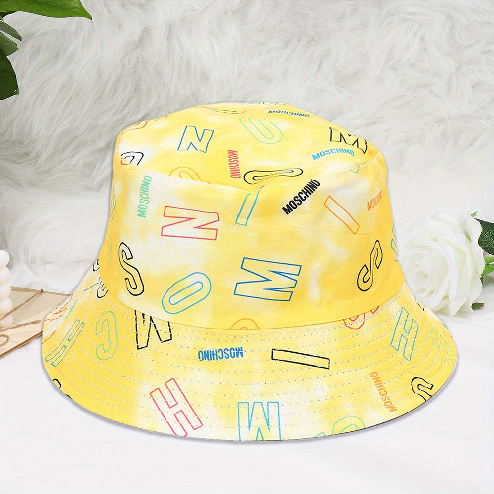 Unisex Tie Dye Alphabet Print Bucket Hat for Sun Protection