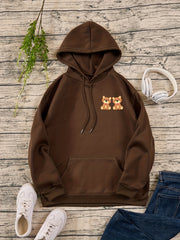 Bear Print Casual Hoodies Drawstring Long Sleeve Pullover Sweater