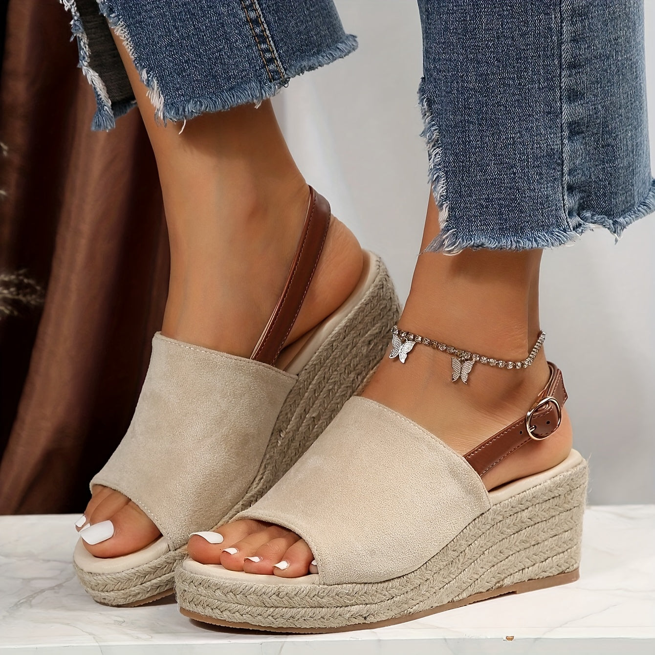 Women's Peep Toe Wedge Espadrille Sandals