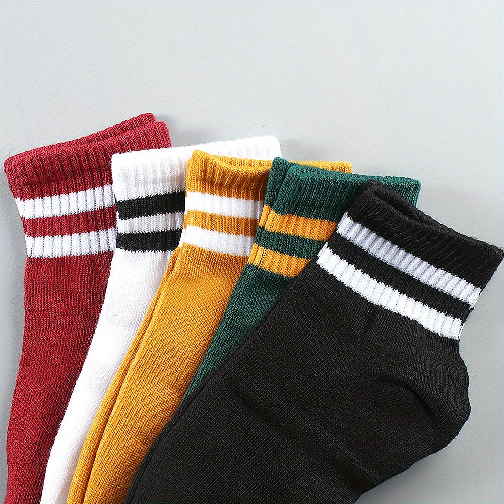 5 10 Pairs Stripe Print Socks Breathable Women's Short Stockings