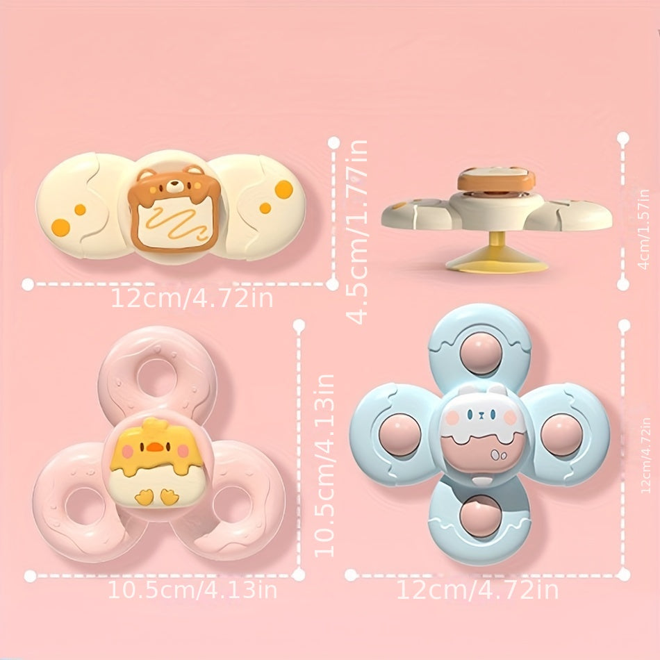 3 Packs Dessert Cartoon Animals Suction Cup Rotating Toys for Toddlers