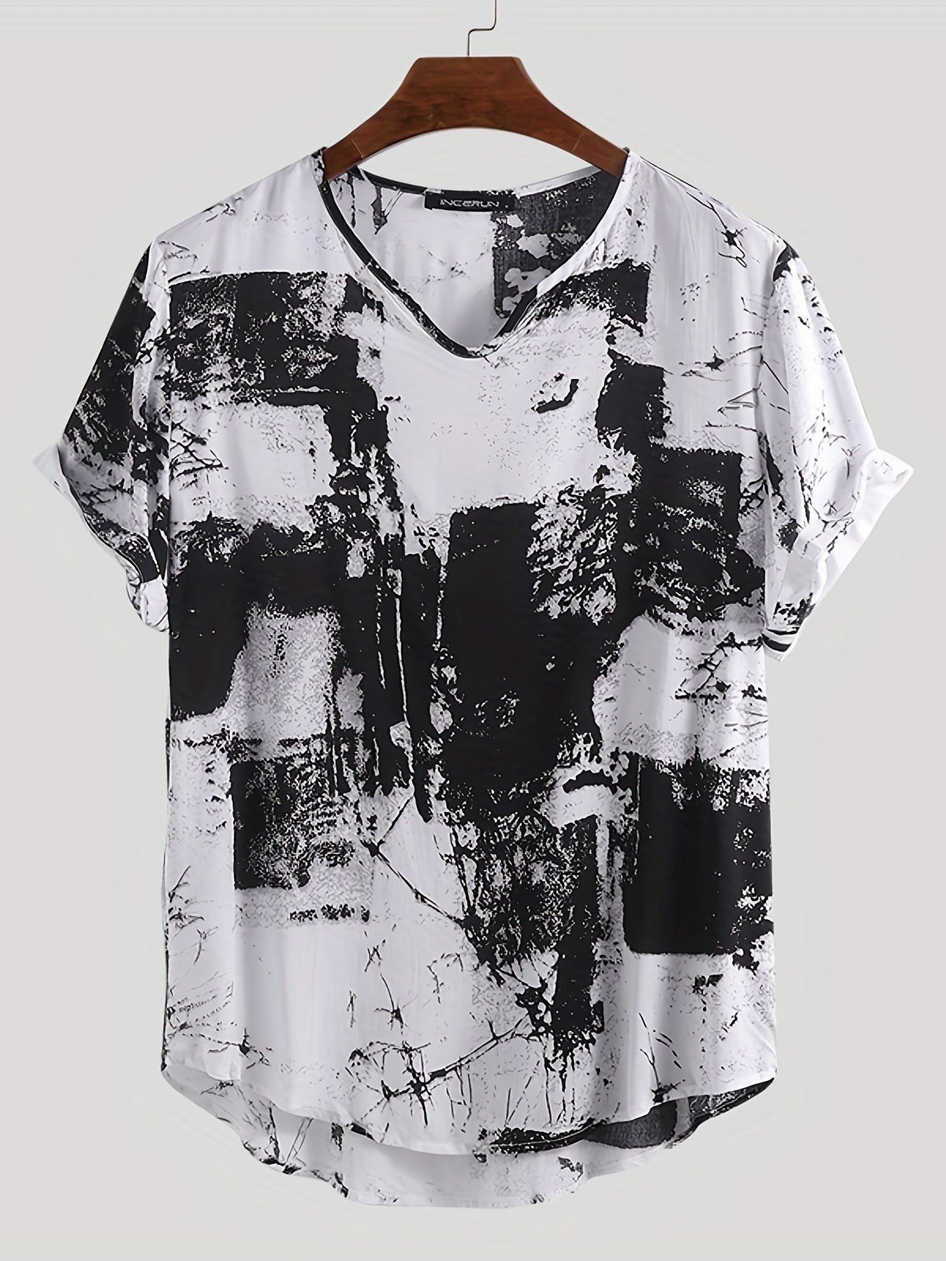 INCERUN Men's Short Sleeve Tie Dye Tee Casual V Neck T Shirt
