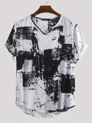 INCERUN Men's Short Sleeve Tie Dye Tee Casual V Neck T Shirt