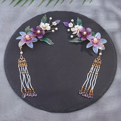 Chinese Style Flower Hair Clip with Beads Pendant