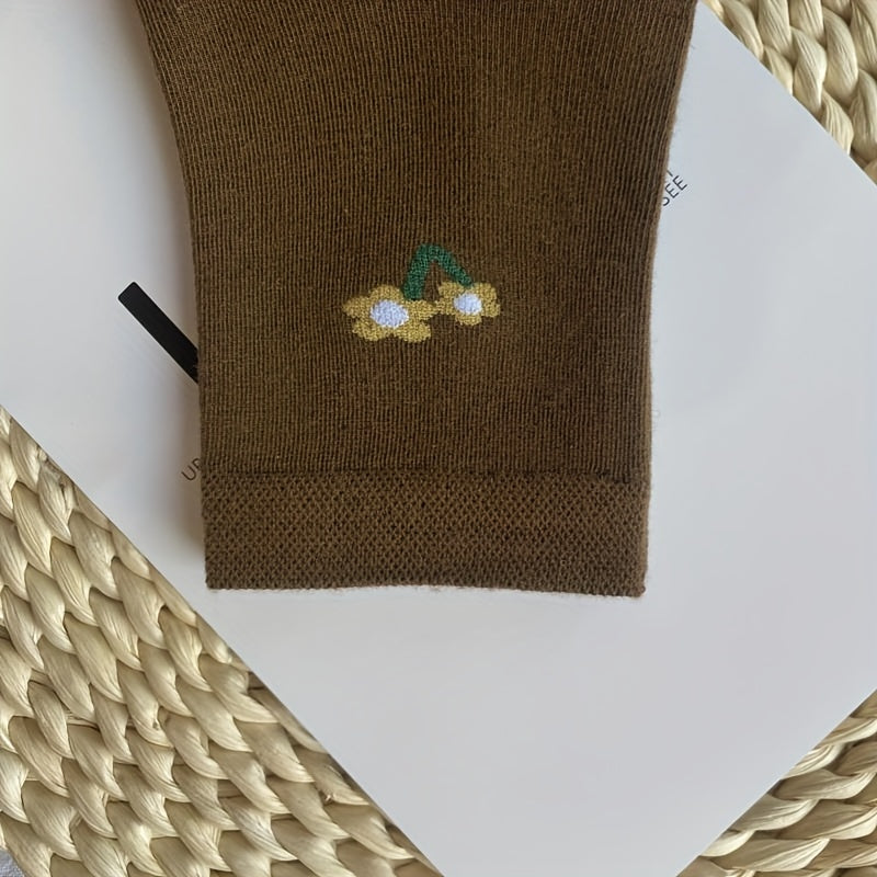 5 Pairs Floral Print Socks - Comfy & Breathable Mid Tube Socks