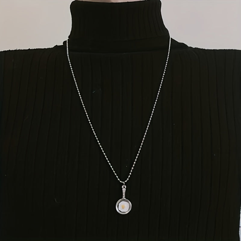 Vintage Silver Alloy Pan Necklace Pendant Kitschy Fun Saucepan Collarbone Chain