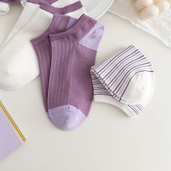 5 Pairs Colorblock Ankle Socks Soft Lightweight Low Cut Women's Stockings