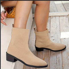 Women's Stretch Ankle Boots Knitted Chunky Heels Short Boots