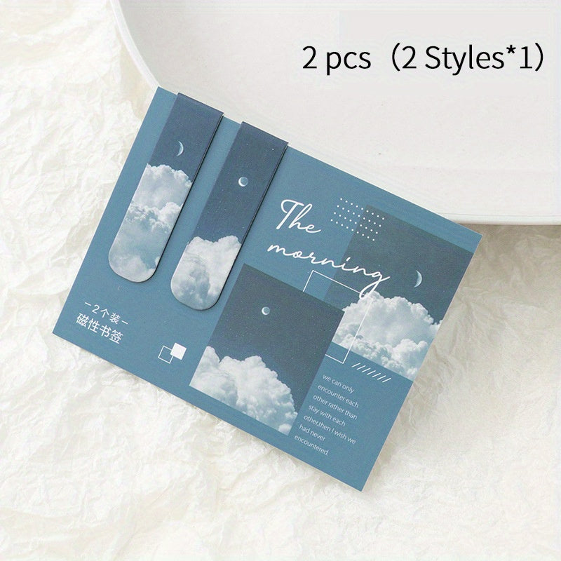 2pcs Magnetic Bookmark Scenery Clouds Literary Pattern Reading Tool