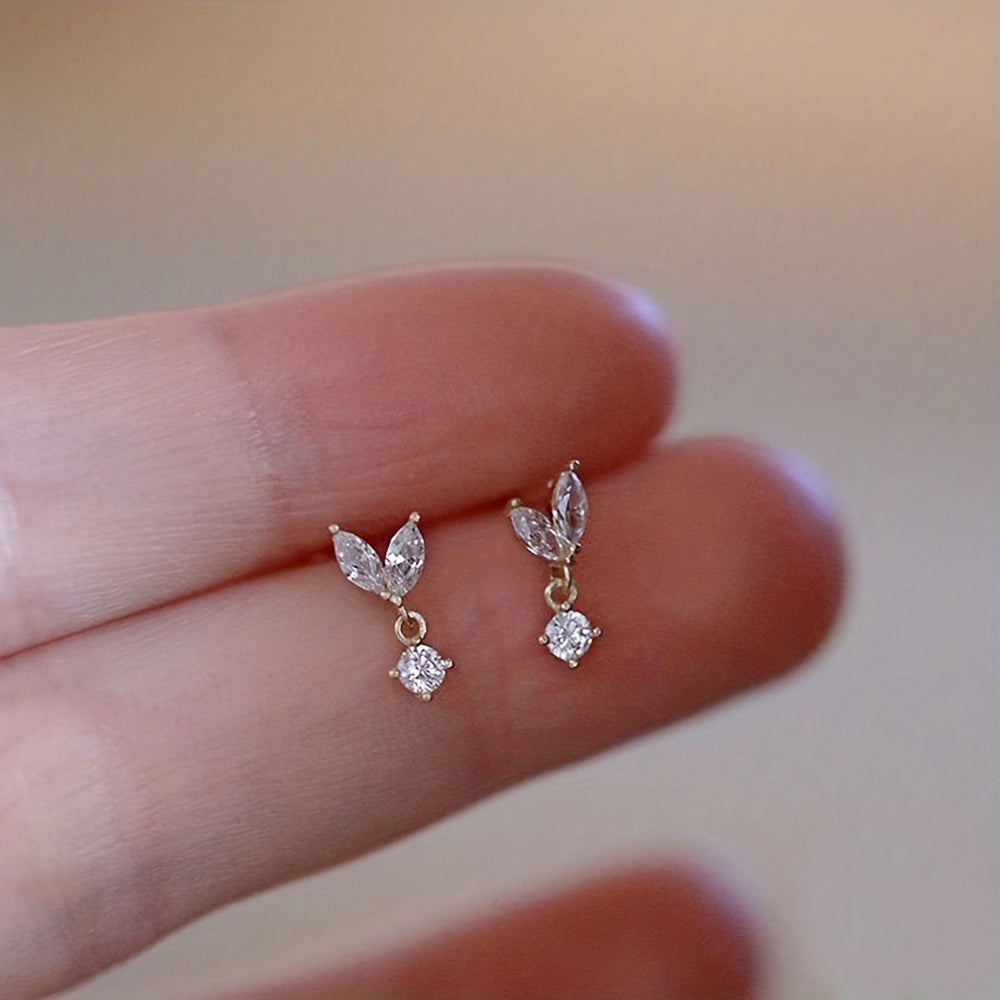 Zircon Stud Earrings 18K Plated Minimalist Style