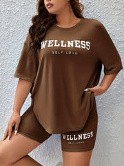  Casual Lounge Set Women's Plus Tee & Biker Shorts 2pc Set