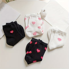 4 Pairs Heart Print Socks Comfy & Breathable Women's Stockings