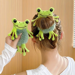 Cartoon Plush Frog Hair Tie Scrunchie Elastic Hair Accessories