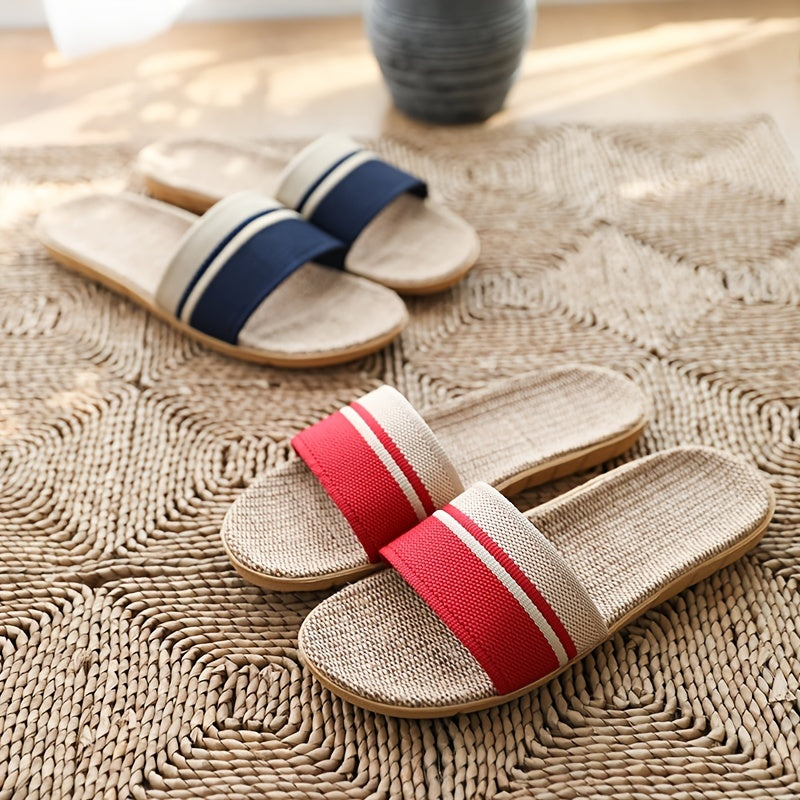 Men's Linen Open Toe Slippers Lightweight Indoor Outdoor