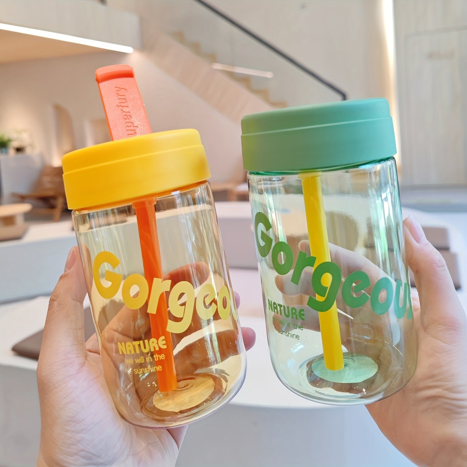 600ml Big Belly Straw Cup Portable Plastic Water Cup for Office Home Outdoor