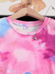 Girls' Tie Dye Short Sleeve T Shirt & Biker Shorts Set Sports Casual Yoga