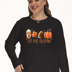  Pumpkin & Football Print Long Sleeve Crew Neck Pajama Top