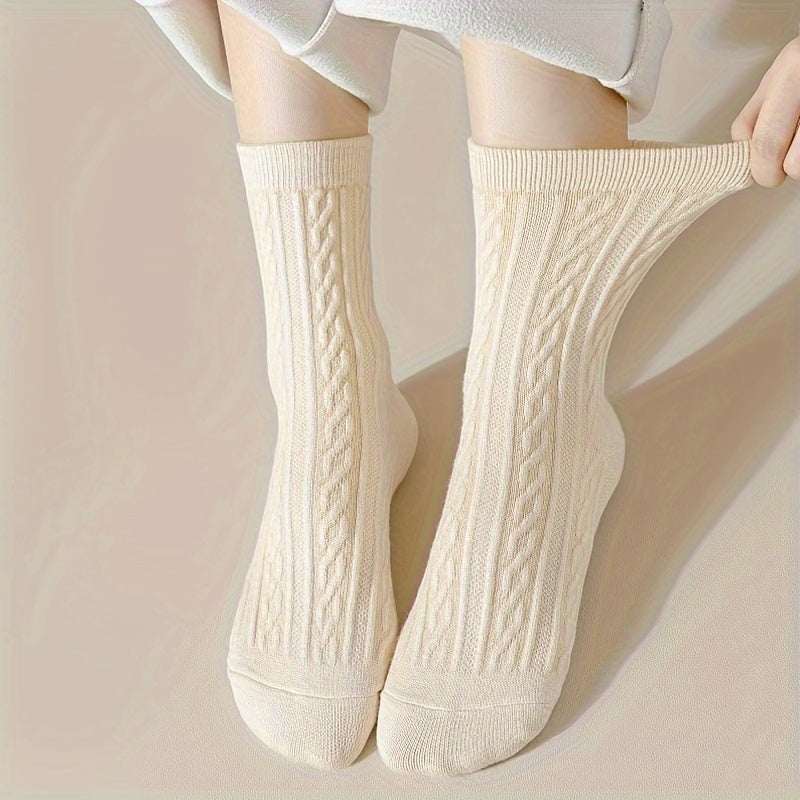 6 Pairs Twist Textured Mid Tube Socks for Women