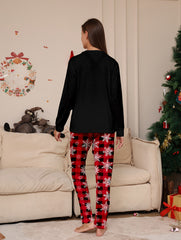 Christmas Elk Print Pajama Set Long Sleeve Top & Pants Women's Sleepwear