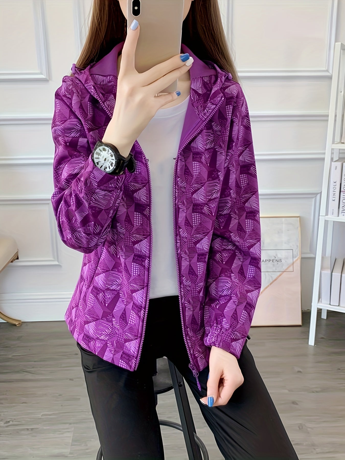 Zipper Fleece Lined Hooded Sports Jacket for Women