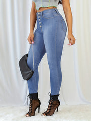 High Waist Casual Skinny Jeans High Rise Slim Fit Denim Pants Women's