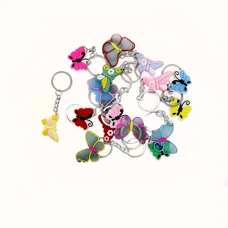 17pcs Butterfly Keychain Animal PVC Key Ring Bag Charm Earphone Accessory
