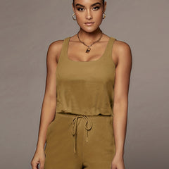 Casual Drawstring Waist Romper Jumpsuit