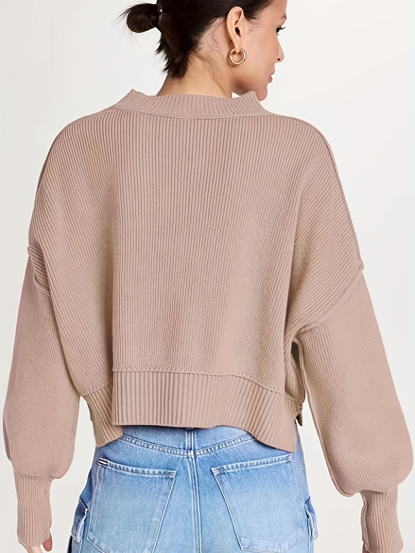  Solid Long Sleeve Crew Neck Sweater