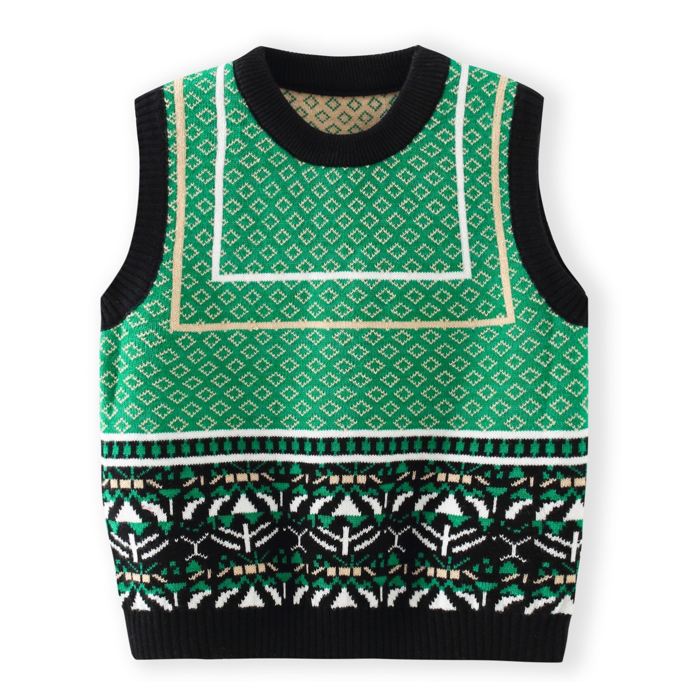 Girls' Geo Graphic Sleeveless Sweater Crew Neck Vest