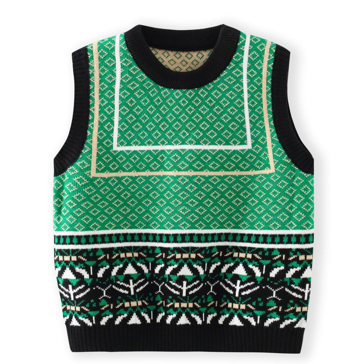 Girls' Geo Graphic Sleeveless Sweater Crew Neck Vest