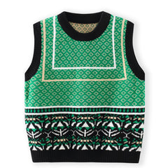 Girls' Geo Graphic Sleeveless Sweater Crew Neck Vest