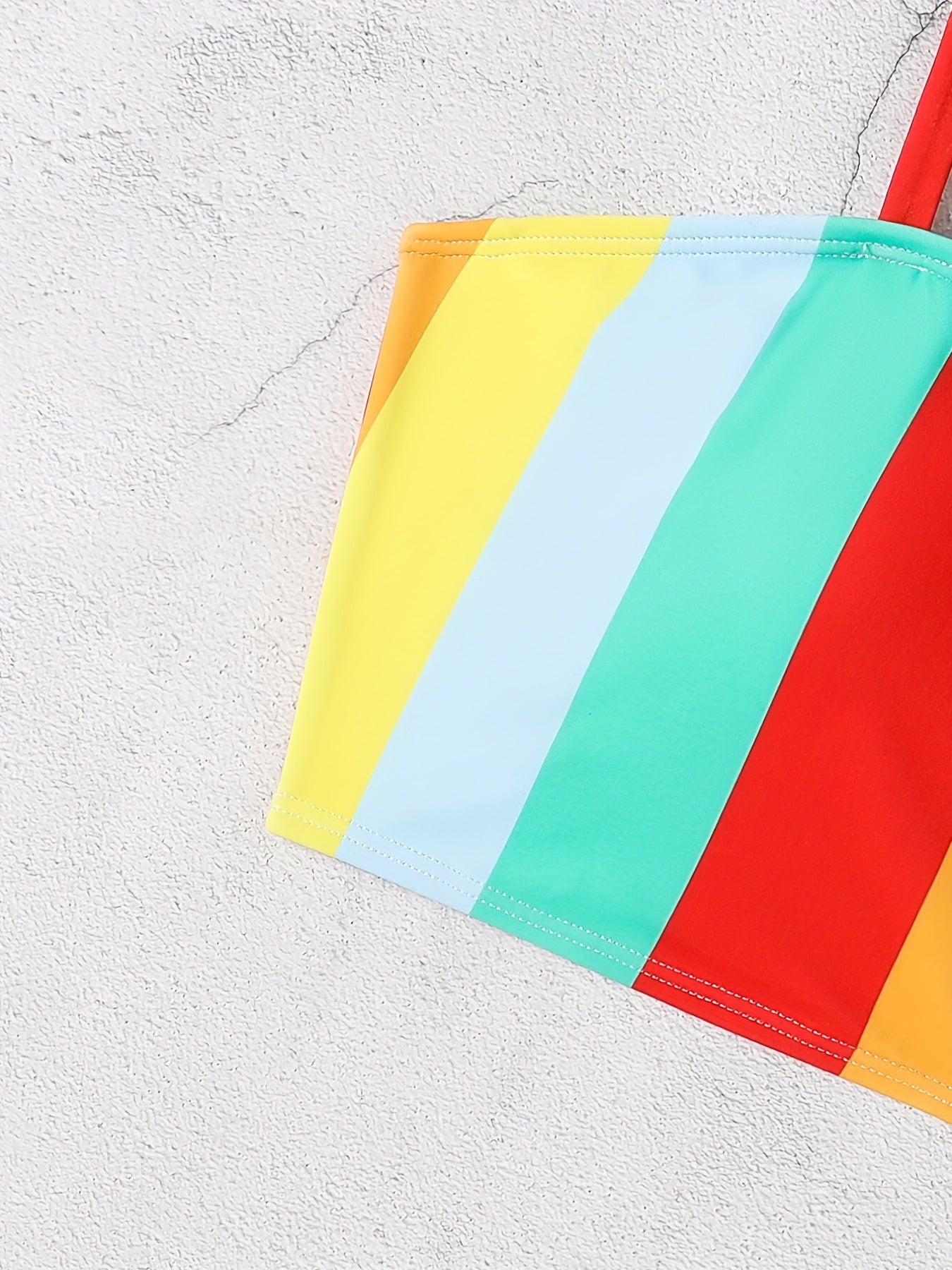  Colorblock Stripe Print Bikini Top
