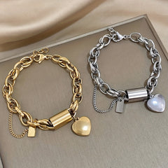 Punk Chunky Chain Stainless Steel Bracelet Heart Pendant