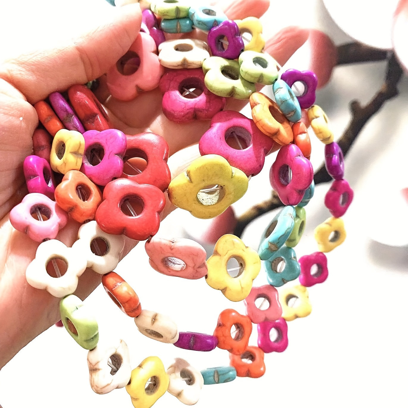 15pcs Turquoise Flower Stone Beads Necklace Bracelet DIY Jewelry Gift