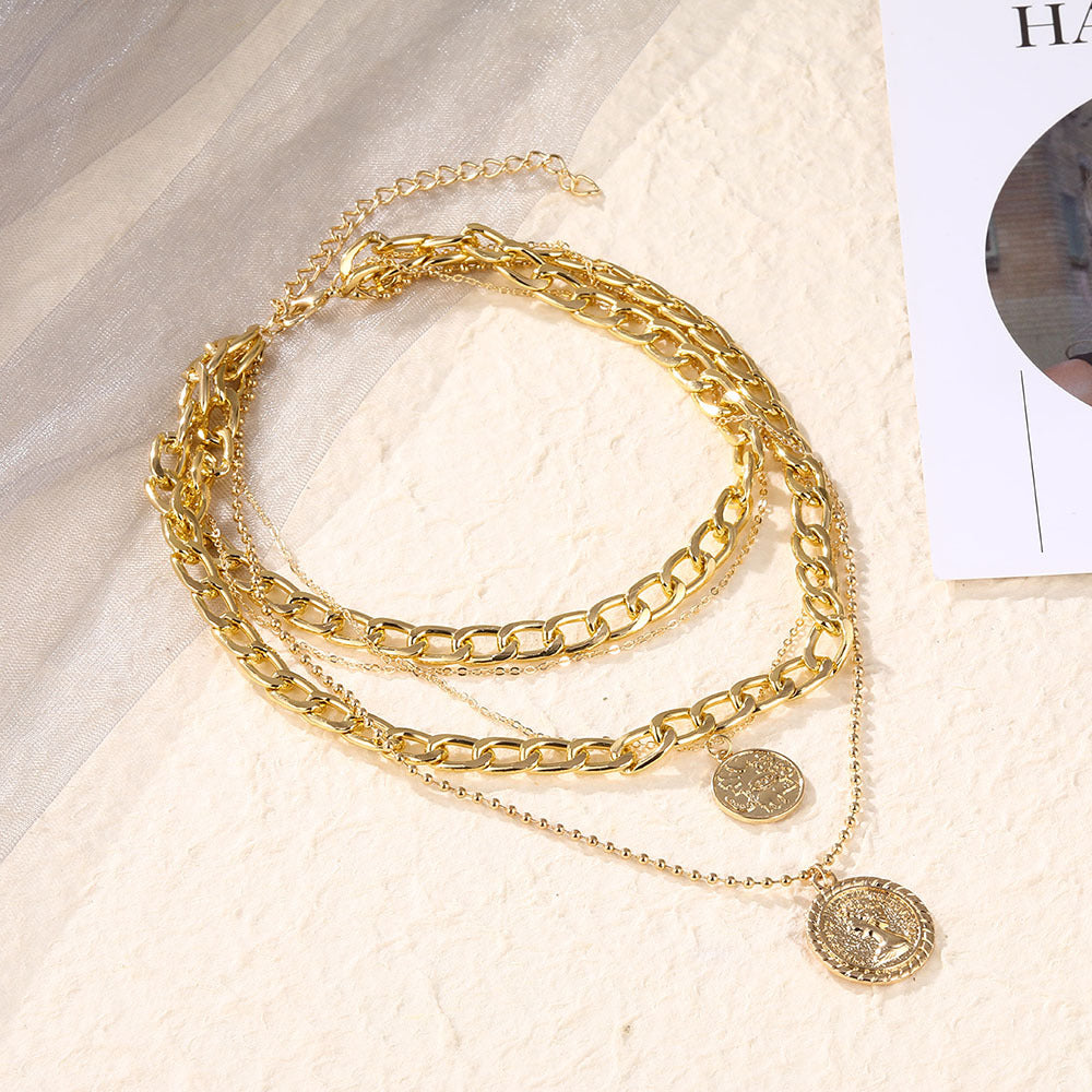 Punk Golden Portrait Coin Pendant Necklace For Women