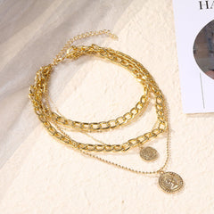 Punk Golden Portrait Coin Pendant Necklace For Women