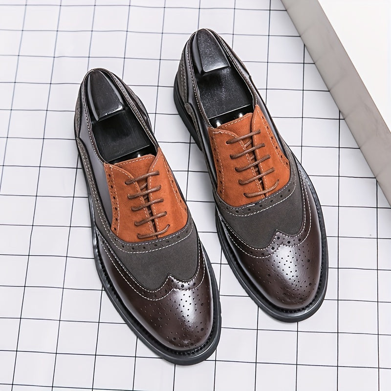 Men's Wingtip Oxford Shoes Block Lace Front Dress Shoes